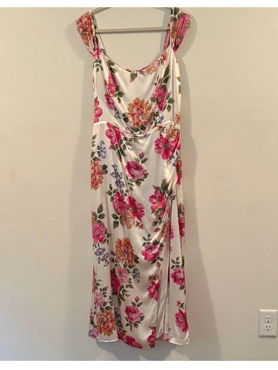 Reformation Dresses & Skirts - Reformation 12 Floral Satin Slip Dress White and Pink Flowers Silk Off Shoulder